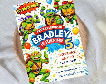 Invitación de cumpleaños de las Tortugas Ninja, invitación de karate editable, plantilla de Canva, descarga digital