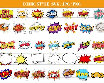 Paquete de burbujas de acción estilo cómic, estilo caricatura, paquete de cumpleaños, arte de burbujas de globo de cómic, clipart de cómic