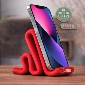 Support de téléphone moderne personnalisable au design contemporain + Porte-clé offert – Idéal pour bureau et table de chevet