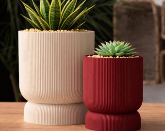 Japandi Planter with Modern Design and Integrated Saucer – Minimalist Indoor Plant Pot