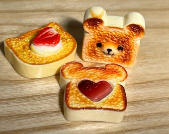1:6 Scale Dollhouse Set of 3 Cute Bear and Cat Resin Toast Slices