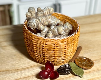 1:6 Scale Dollhouse Resin Basket of Ginger Root