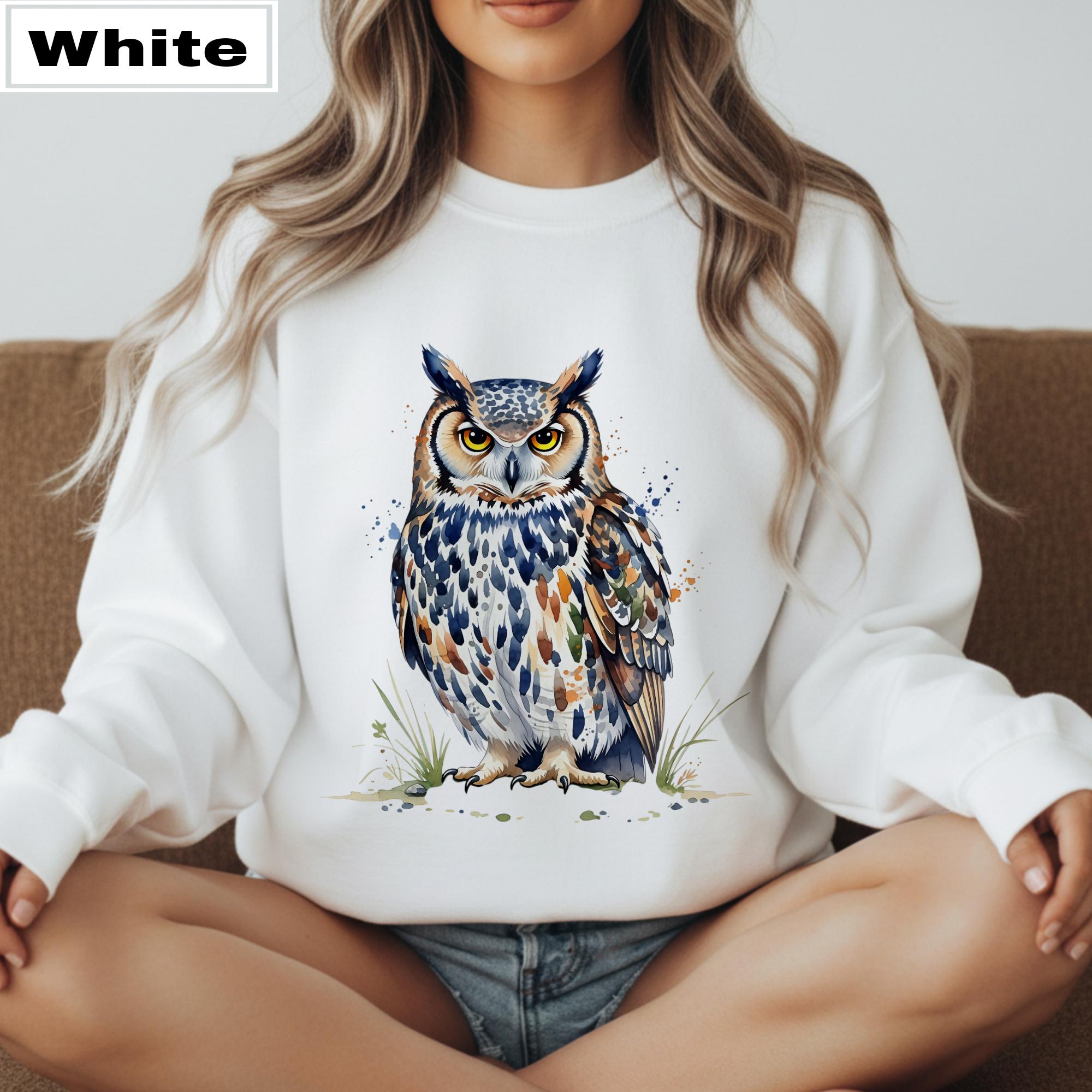 Vintage Retro 90s Watercolor Owl T-Shirt Long Sleeve Cozy Crewneck Sweatshirt &ndash; Botanical Wild