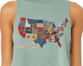 Retro Patchwork USA Women's Tank Top, 4th of July Top, Patriotic Fourth of July Tank Top, Independence day, 250th Anniversary Merch