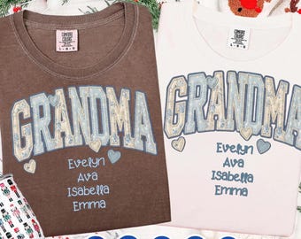 Personalized Custom Grandma Comfort Colors® Faux Patchwork T-shirt - New Grandma Gift with Grandkids