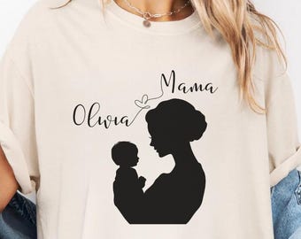 Custom Mama Comfort Colors® Shirt, Mother Child Silhouette, Personalized Names