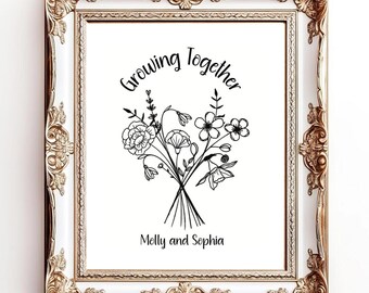 Impresión de ramo de flores de nacimiento personalizado, arte floral de pared personalizado (descarga digital)