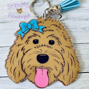 Goldendoodle EKG Heart Line Pick Your Dog Color Retractable Badge Reel ID Holder