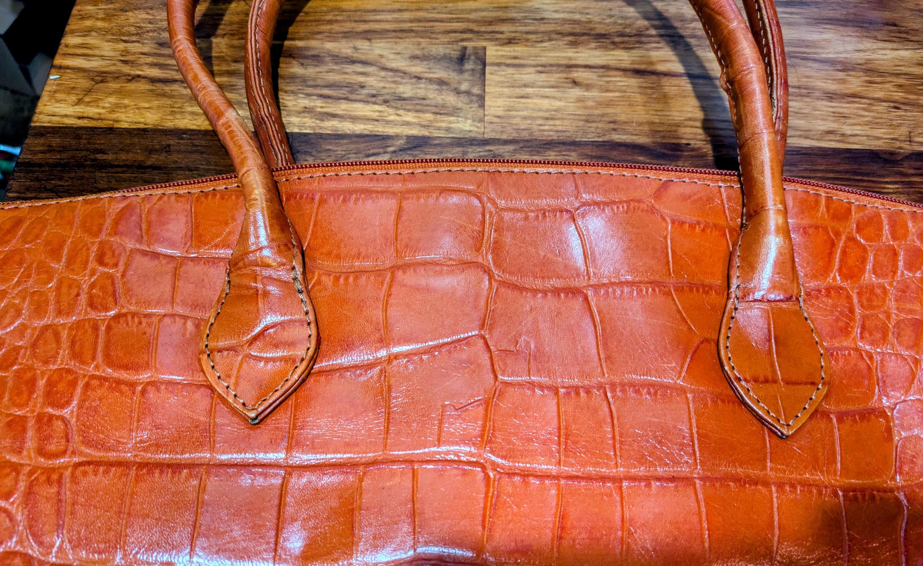 Michael Rome Brown Crocodile-Embossed Handbag made in Italy 1990’s Michael Rome Designs Croco Embossed Leather | Mercari main image 4