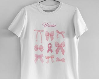 Camiseta contra el cáncer de mama: Camiseta con lazo rosa de guerrero, empoderamiento, concientización y apoyo.