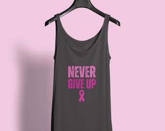 Camiseta sin mangas para pacientes con cáncer de mama, apta para quimioterapia, con acceso para puerto de acceso / Prenda de apoyo para pacientes con cáncer "Nunca te rindas"