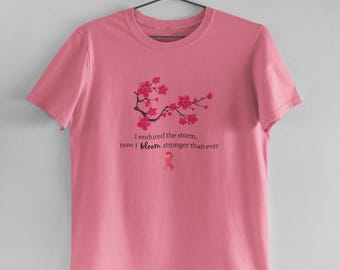 Camiseta contra el cáncer de mama: Florezco fuerte, empoderamiento, concientización y apoyo.