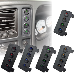 99–07 Silverado/Sierra Switch Panel Bezel – 4 Toggle Switches (Red/Green/Blue/Orange) NBS Chevy GMC Dash