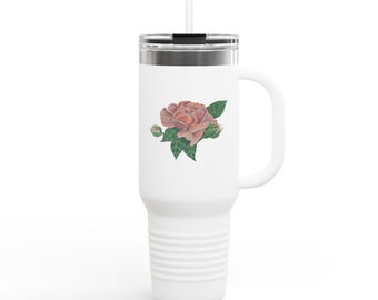 Floral Travel Mug: Insulated Stainless Steel Coffee Cup, 40oz