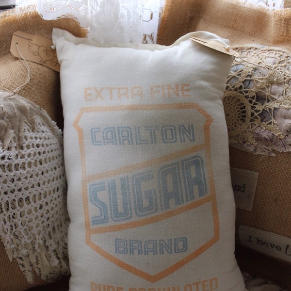 Carlton Brand Sugar Sack Pillow  Vintage Farmhouse Decor Pillow / Franklin County Sugar Preston, Idaho Roots and Wings Collection #30