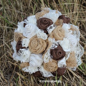 Burlap Bouquet, Burlap and Lace Bridal Bouquet, Rustic Chic Bridal Wedding Bouquet, Country, Farm Wedding, Keepsake Bouquet, Fabric FLowers