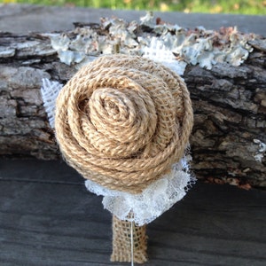 Customized Burlap Rose Boutonnieres for Vintage Farm Rustic Wedding with Burlap and Lace image 3