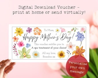 Vale de regalo imprimible personalizado para el Día de la Madre (regalo digital)
