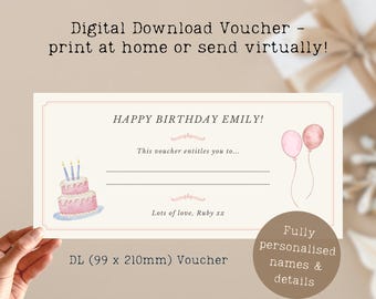 Vale de regalo imprimible personalizado para cumpleaños (regalo digital)