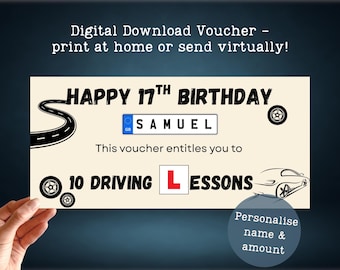 Cupón personalizado para clases de conducción, cupón de cumpleaños para nuevos conductores (descarga digital)