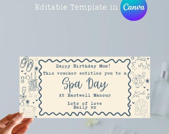 Cupón de spa personalizado, regalo digital imprimible, cupón editable en Canva