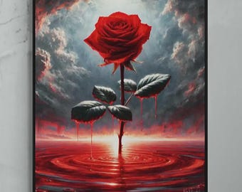 Rising Rose - Original Surreal Digital Oil Art Painting by Ken Krolikowski - Physical Print/Canvas Wrap Option - Free Shipping