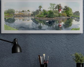 Old Key West Resort Pen and Watercolor Art by Ken Krolikowski - Print Framed Print or Canvas Wrap Option - Free Shipping