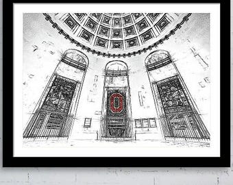 Ohio Stadium Rotunda and Entrance - Original Digital Sketch Art by Ken Krolikowski - Print, Framed Print or Canvas Wrap - Free Shipping