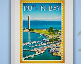 Put-In-Bay Ohio South Bass Island Travel Stamp Travel Poster Style Print by Ken Krolikowski - Print or Framed Print - Free Shipping