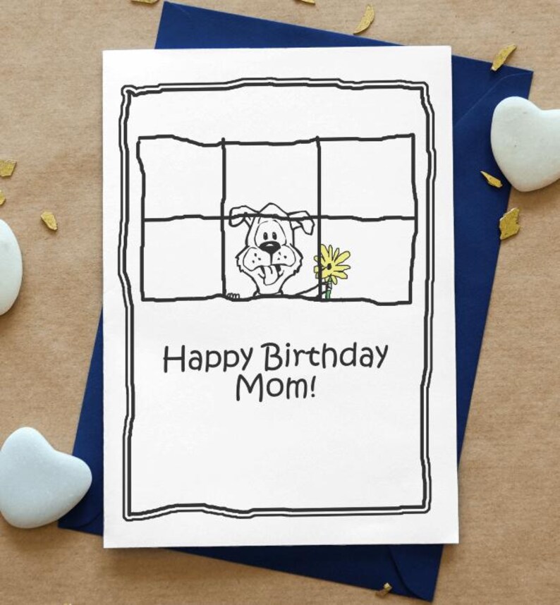 Printable DIY Happy Birthday Mom Dog Puppy Greeting Card Download - by ...