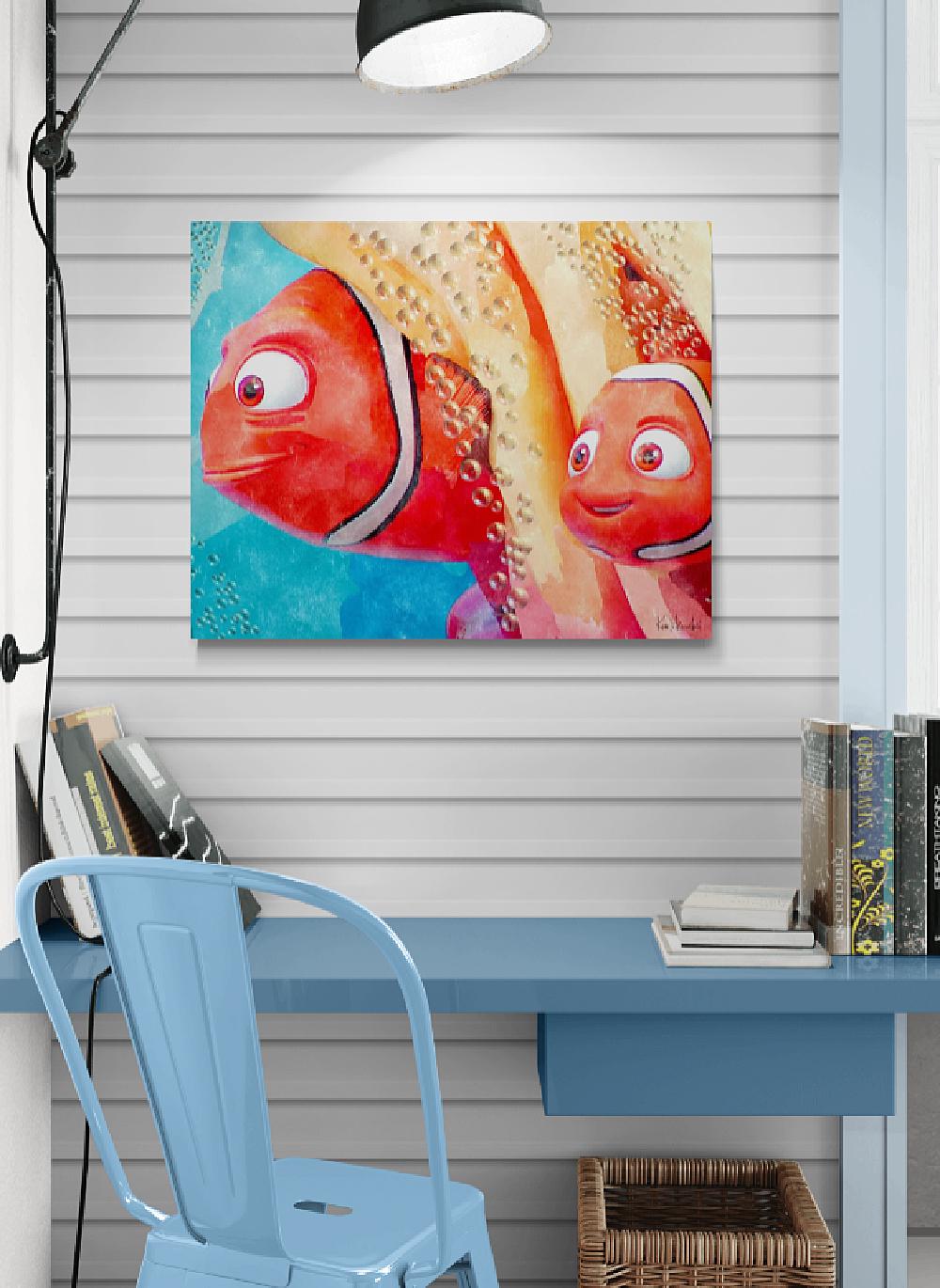 Nemo and Dad - Disney Finding Nemo - Digital Watercolor Art Print