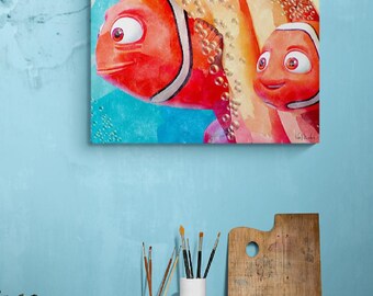 Nemo and Dad - Disney Finding Nemo - Digital Watercolor Art Print