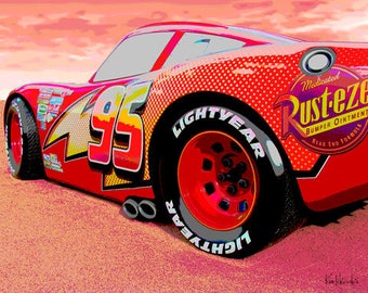 Lightning McQueen Disney Cars - 8x10, 11x14 or 16x20 Art Print by Kenneth Krolikowski - Free Shipping