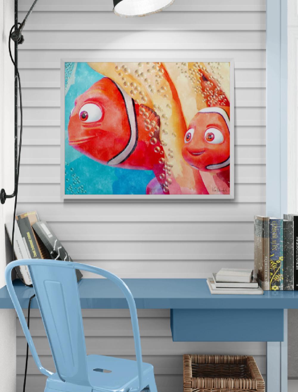 Nemo and Dad - Disney Finding Nemo - Digital Watercolor Art Print