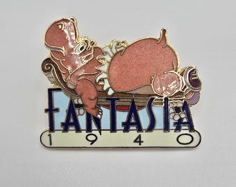 Vintage official Disney pin that says "Fantasia 1940" with the hippo from the movie above it