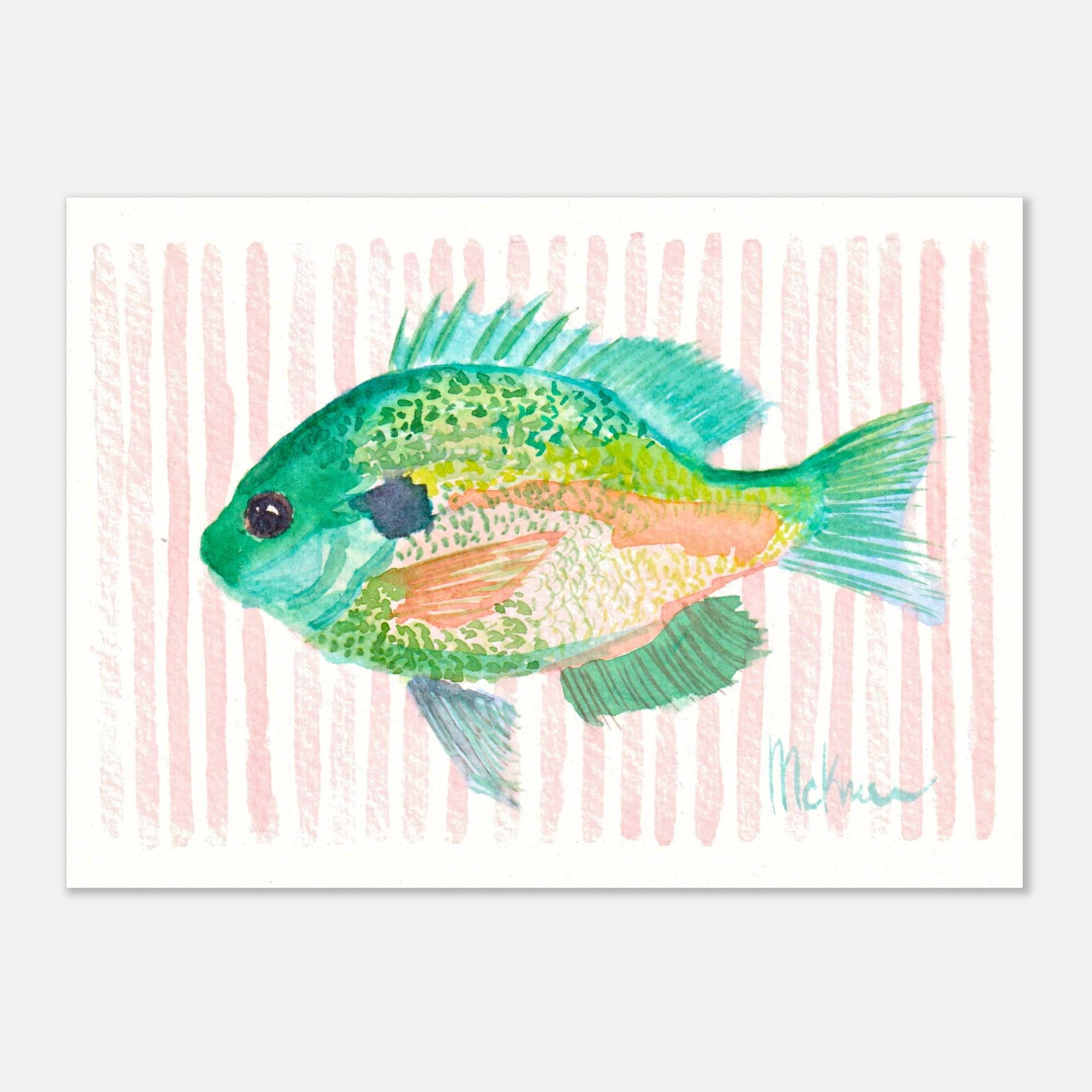 Original Watercolor Sunfish Art Print - Small Fish Painting With Pink ...