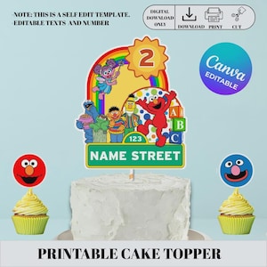 セサミストリート ケーキトッパー、セサミストリート バースデー、セサミストリート ケーキトッパー 印刷可能、セサミストリート ケーキトッパー（Canvaで編集可能）04