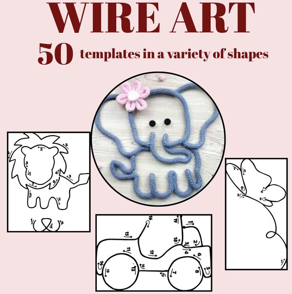 knitted wire art TEMPLATES - Printable template, 50 templates of figures, animals, flowers and others, knitting template