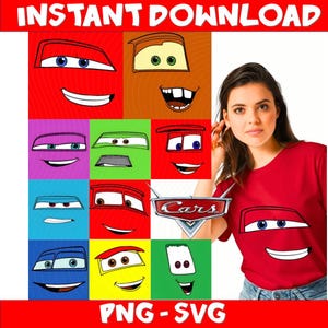 Cars Faces SVG PNG Cliparts Bundle, Cars Tshirt Design Cartoon, Cars Sublimation Lightning McQueen Tow Mater