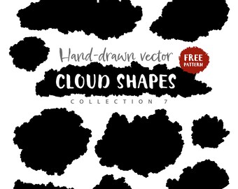 Téléchargement numérique de formes de nuages, vecteur abstrait, formes de peinture, clipart de coup de pinceau, trait d'encre peint à la main, AI SVG EPS, motif gratuit