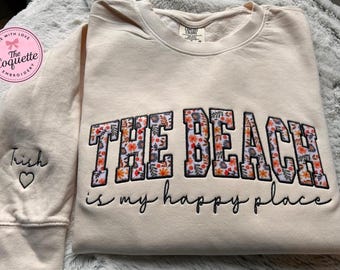 Beach Embroidered Shirt for Adults, Coastal Sweatshirt, Custom Beach Applique Top, Summer Vibes Shirt