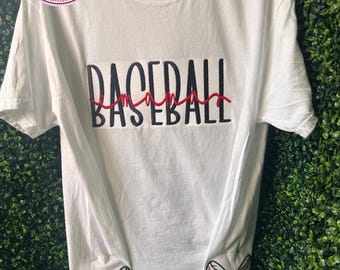 Baseball Mama Shirt, Embroidered Baseball Bow Shirt, Custom Sports Mama T Shirt, Personalized Baseball Mom Tee, Game Day Shirt