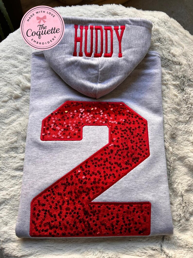 Custom Sequin Number Hoodie – Personalized Front, Back & Hood Embroidery – 3D Puff or Flat Front Design, Adult Custom Hoodie image 9