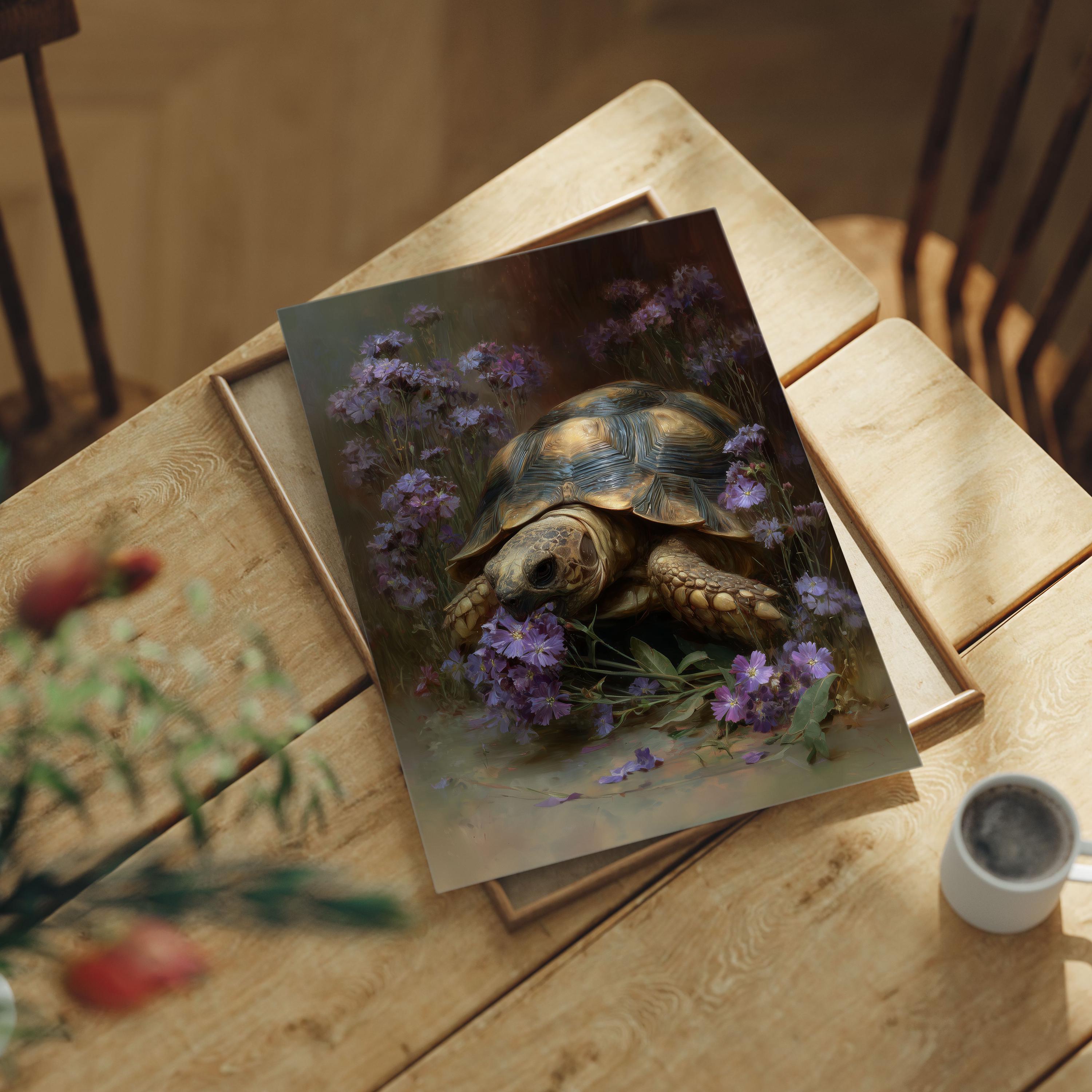 Tortoise and Sweet William Print – Vintage Botanical Wall Art