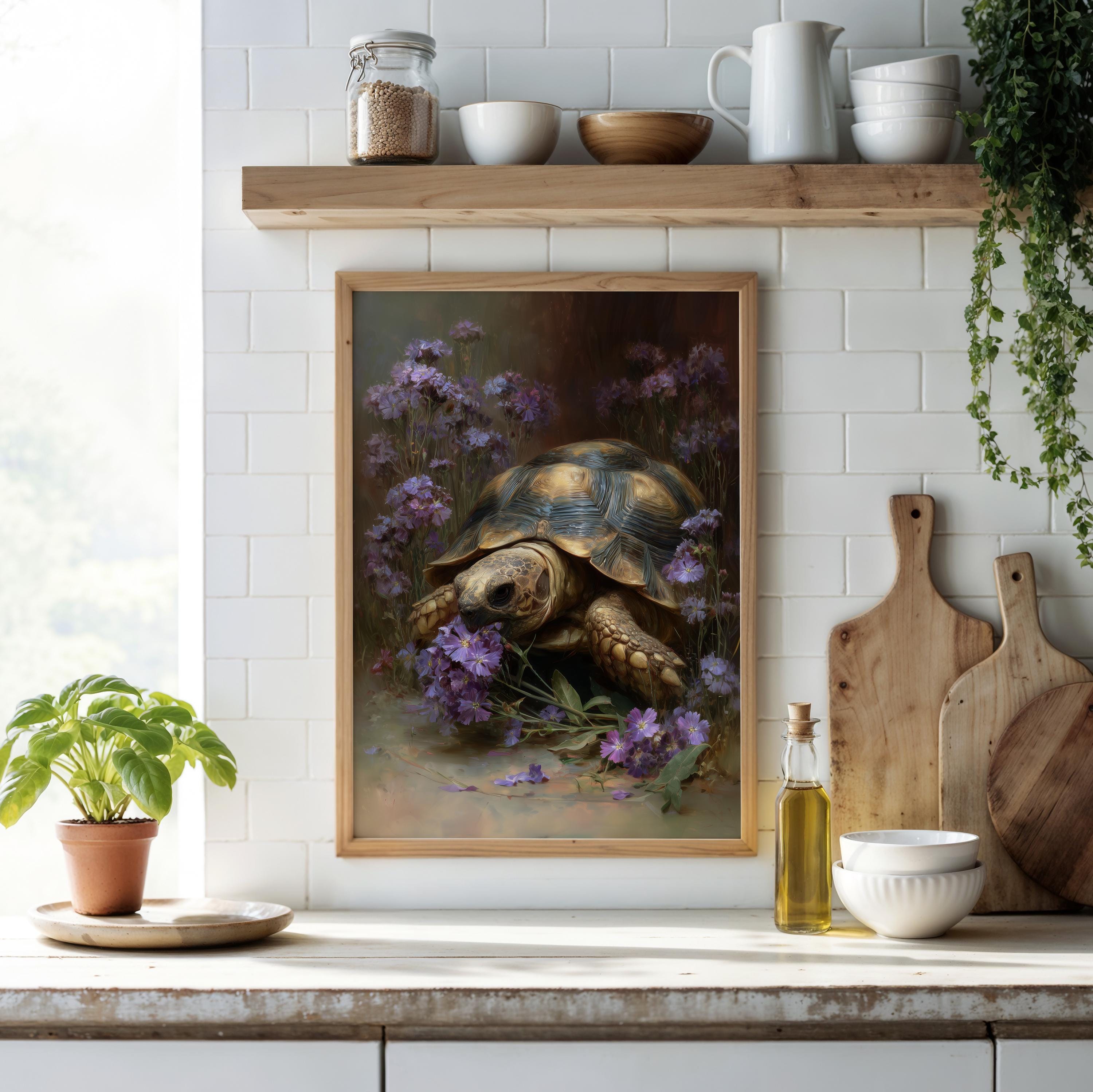 Tortoise and Sweet William Print – Vintage Botanical Wall Art