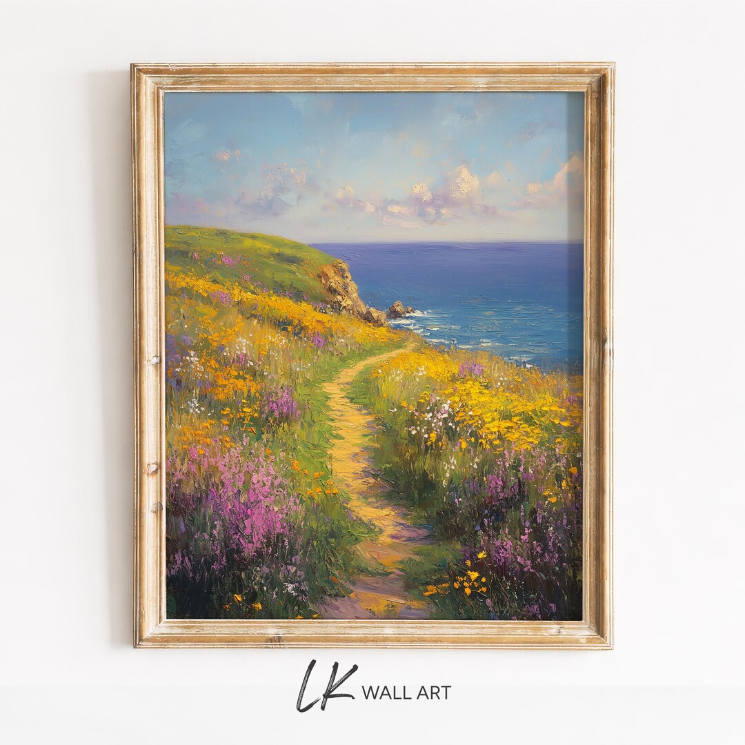 Cliffside Wildflower Path Print – Coastal Landscape Wall Art Printable ...