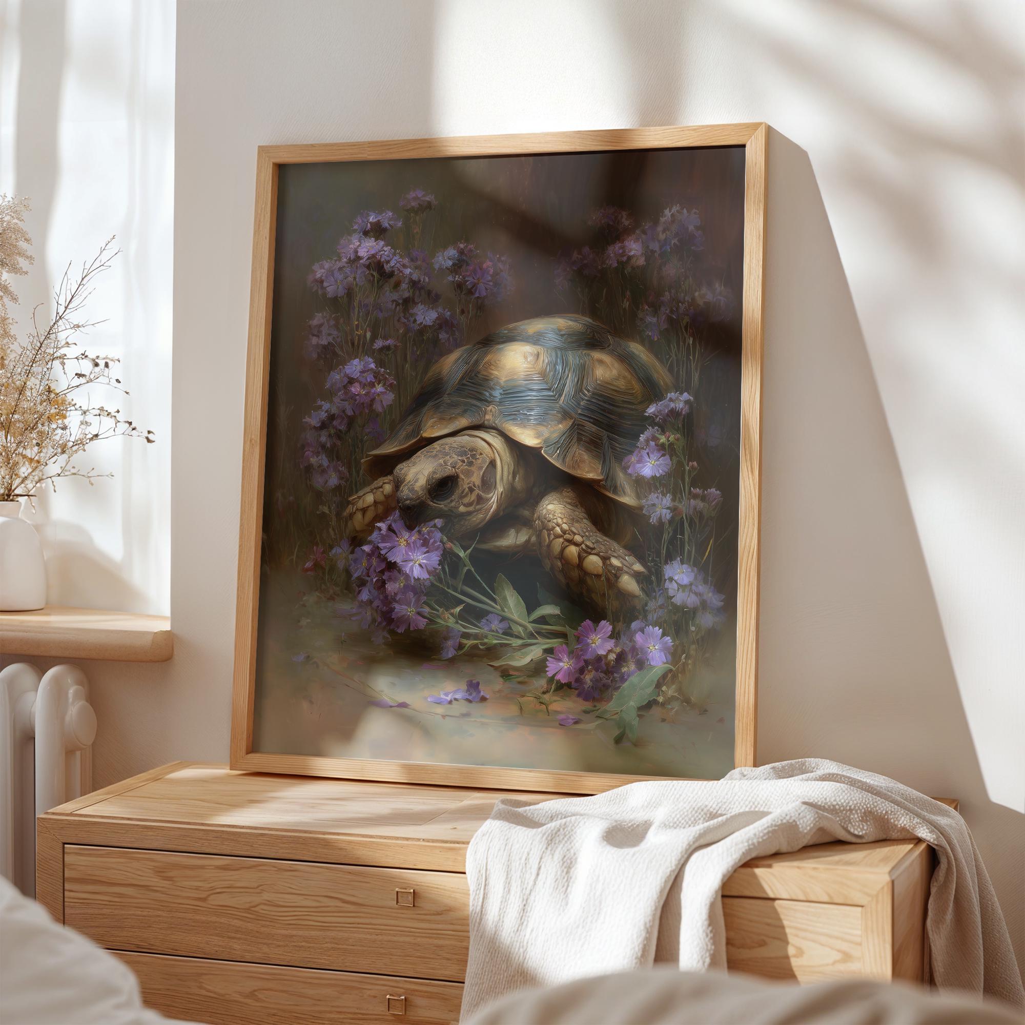 Tortoise and Sweet William Print – Vintage Botanical Wall Art