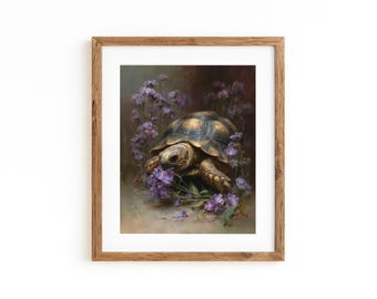 Tortoise and Sweet William Print – Vintage Botanical Wall Art