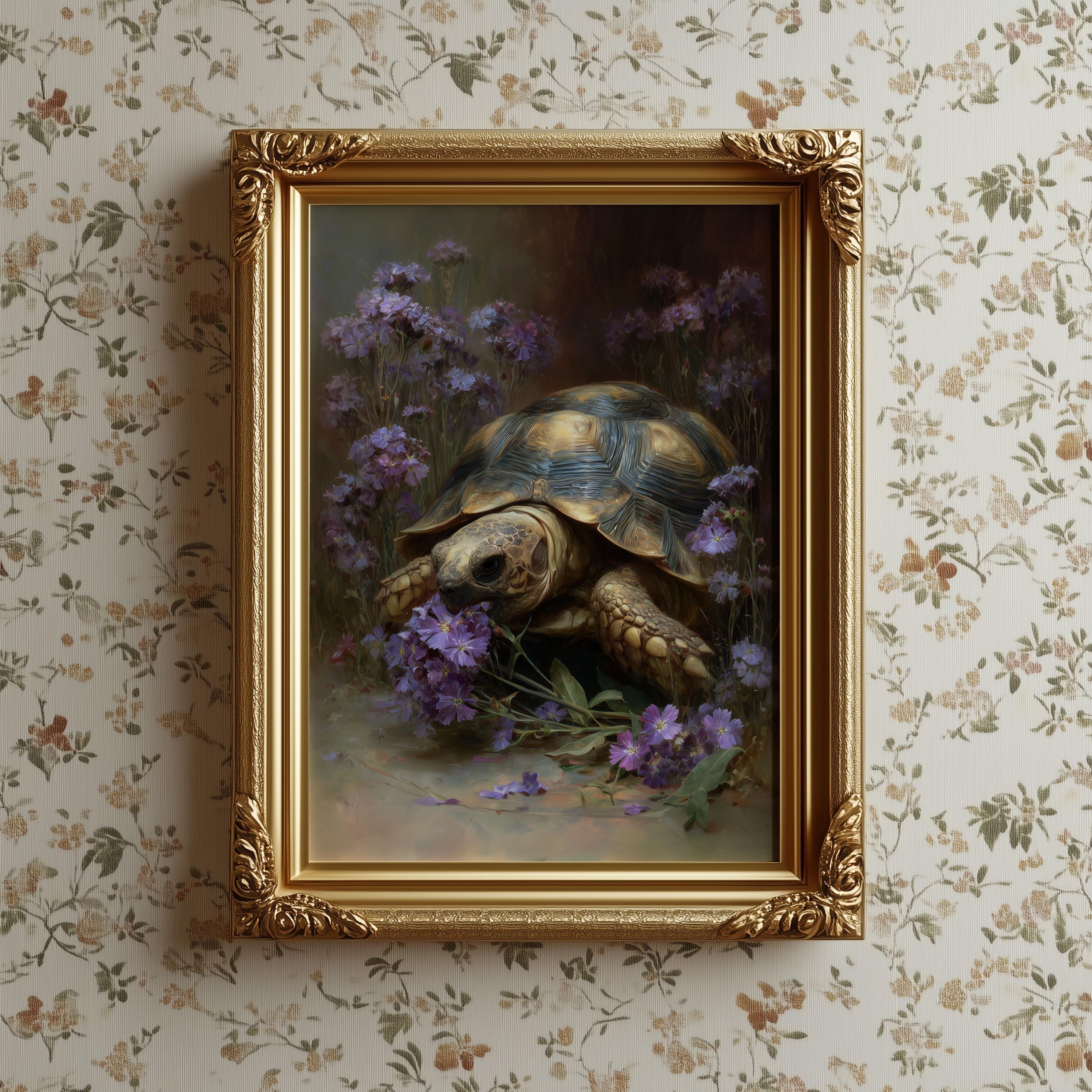 Tortoise and Sweet William Print – Vintage Botanical Wall Art