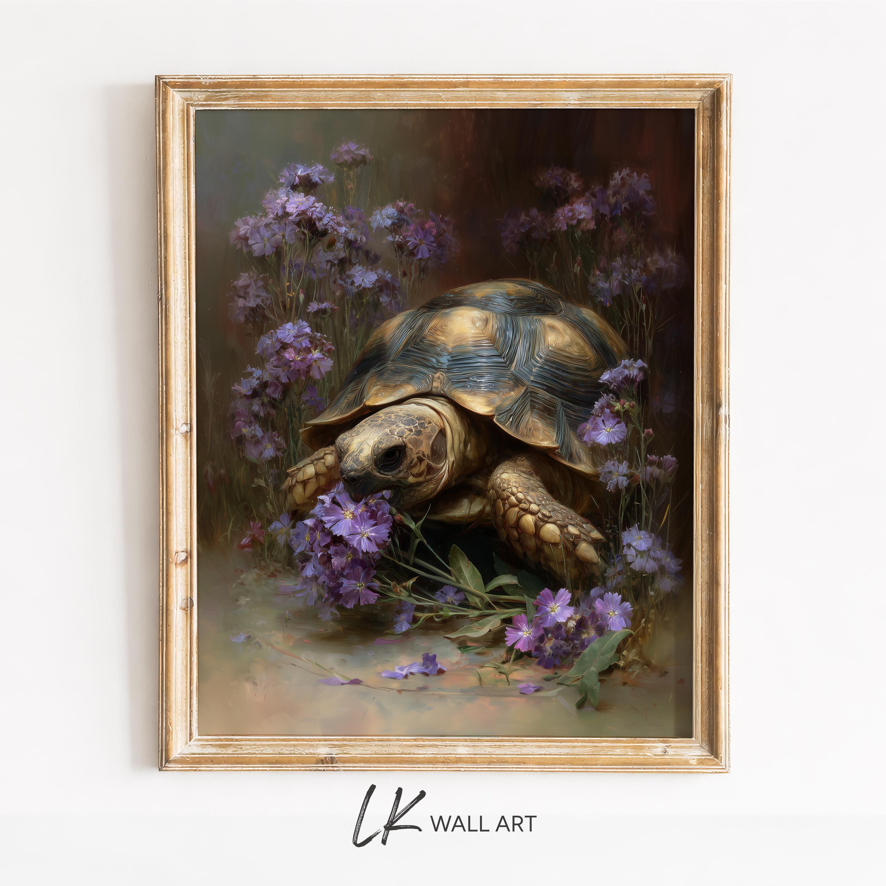 sweetwilliam ArteFrasco 唾奇、anpyo Tortoise and Sweet William Print – Vintage Botanical Wall Art